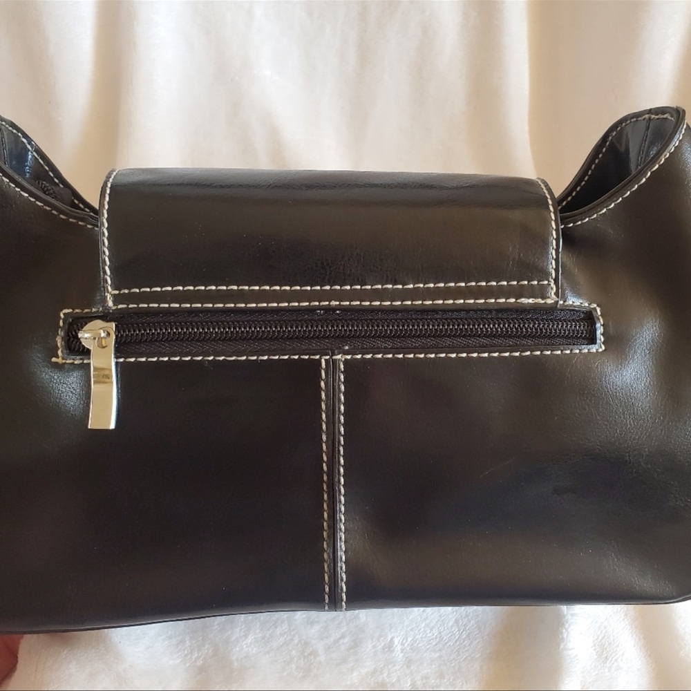 BLACK BAGUETTE FAUX LEATHER SHOULDER HANDBAG Y2K - Picture 3 of 8
